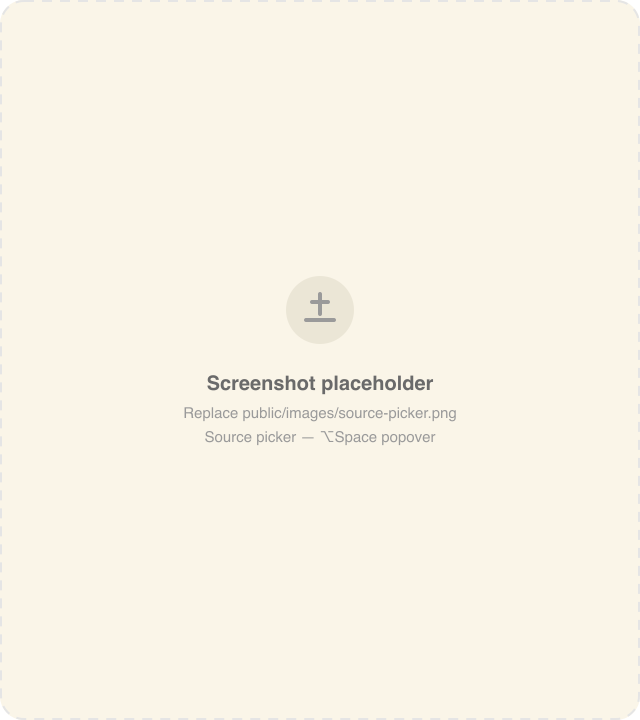 CaptionBar's source picker popover listing the microphone and running apps to caption